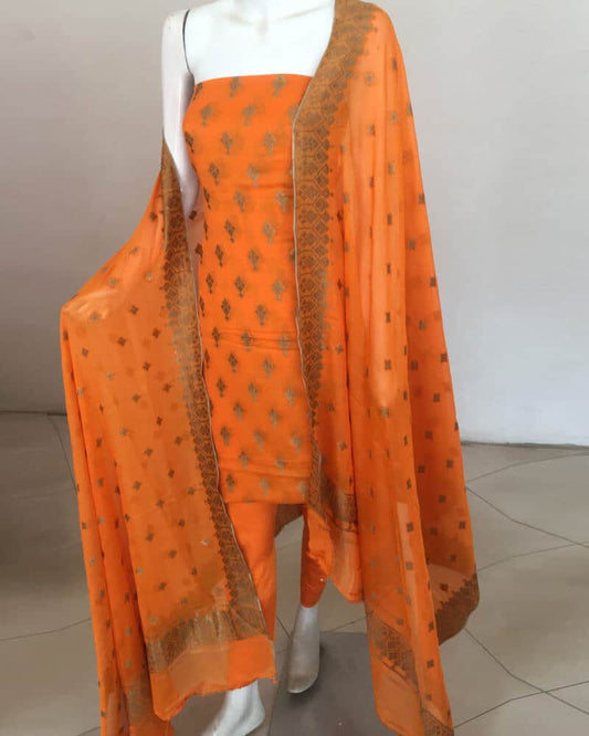 Pure Chiffon Fabric Unstitched 3 Piece Suit - 0320b