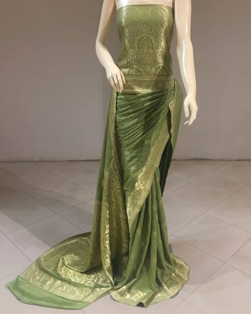 Green Saree with Golden Border