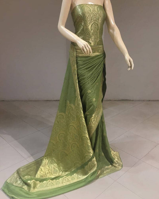 Green Saree with Golden Border