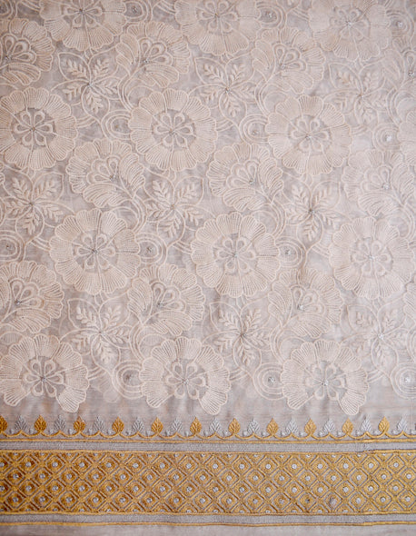 Chikankari Floral Chiffon Embroidered Shawl - DCEL35