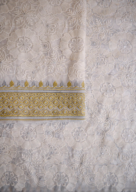 Chikankari Floral Chiffon Embroidered Shawl - DCEL35