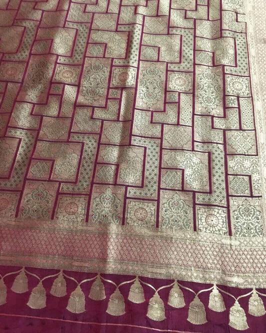 Pure Silk Dupatta with Floral Meenakari Motifs - DKG282