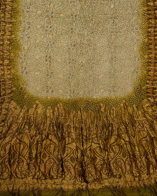 Handloom katan Silk Bandhani Green Dupatta - DKK259B-2