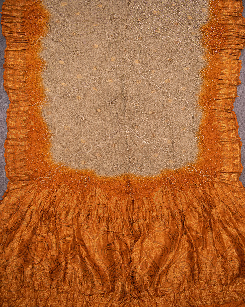 Handloom katan Silk Bandhani Orange Dupatta - DKK259B-3