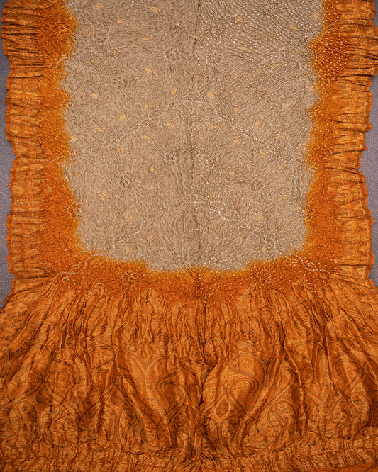 Handloom katan Silk Bandhani Orange Dupatta - DKK259B-3
