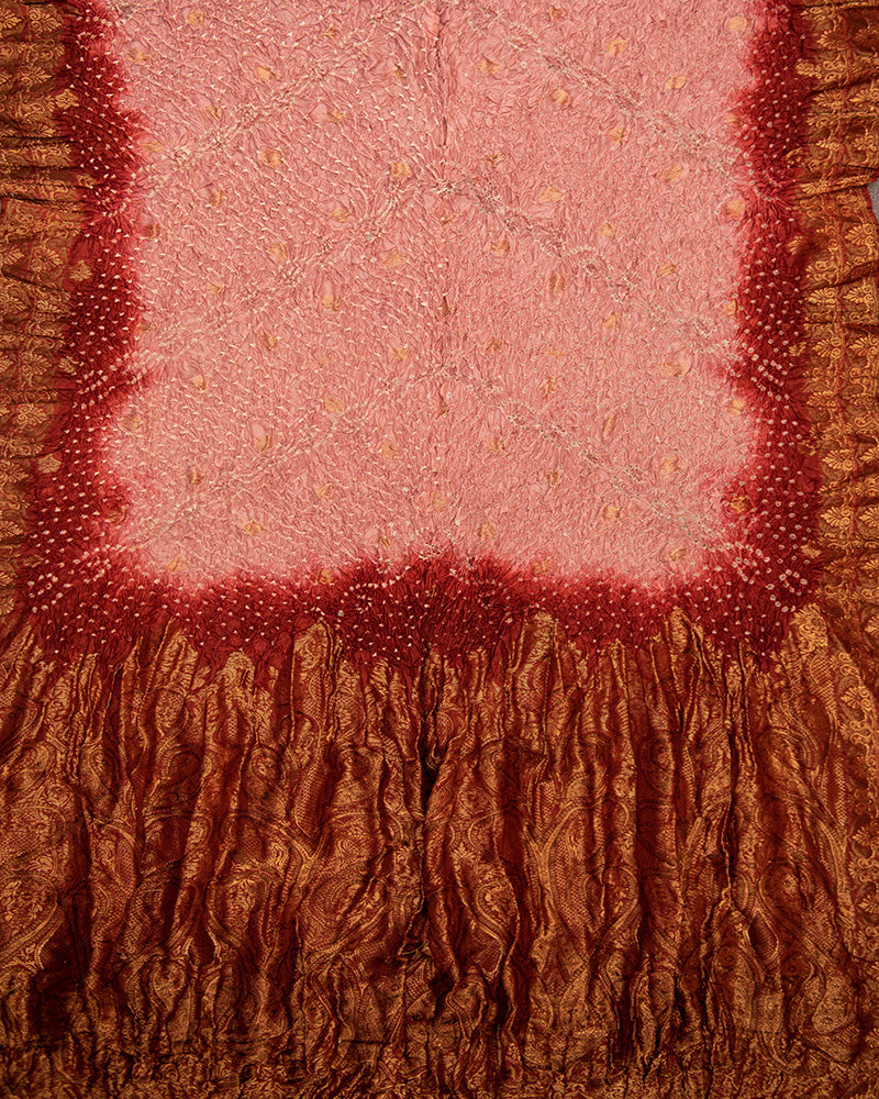 Handloom katan Silk Bandhani Red Dupatta - DKK259B-1