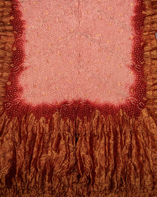 Handloom katan Silk Bandhani Red Dupatta - DKK259B-1