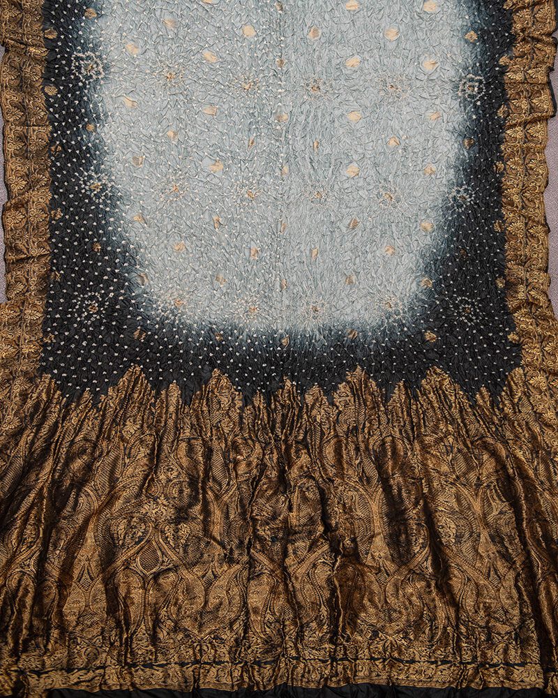 Handloom katan Silk Bandhani Black Dupatta - DKK259B-4