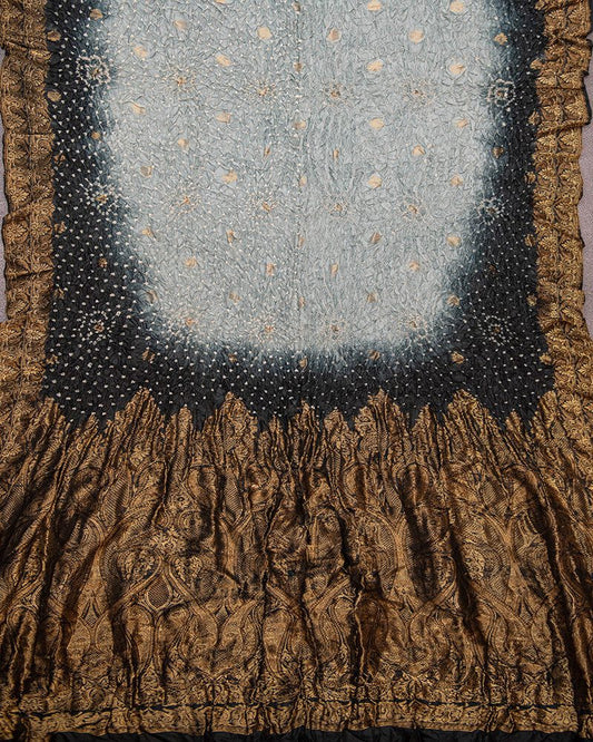 Handloom katan Silk Bandhani Black Dupatta - DKK259B-4