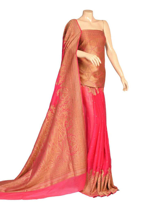 Pure Red Chiffon Fabric Saree