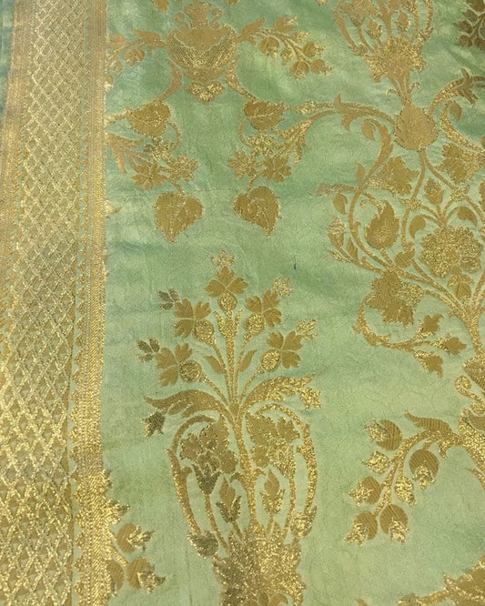 Green Atlas Fabric with Mughal Jaal-SKK2184lF