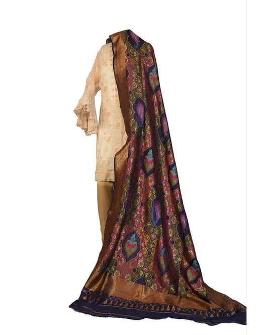 Pure katan Dupatta with Motifs in 7 Shades - DKG246