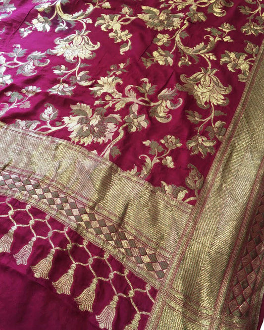 Pure katan Silk Dupatta with Kundan Style Border - DKG275