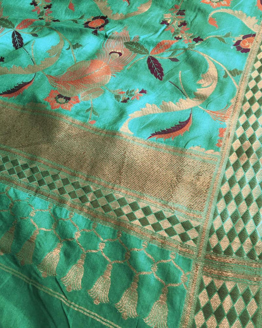 katan Silk Dupatta with Pachrangi Mughal Jaal - DKG276