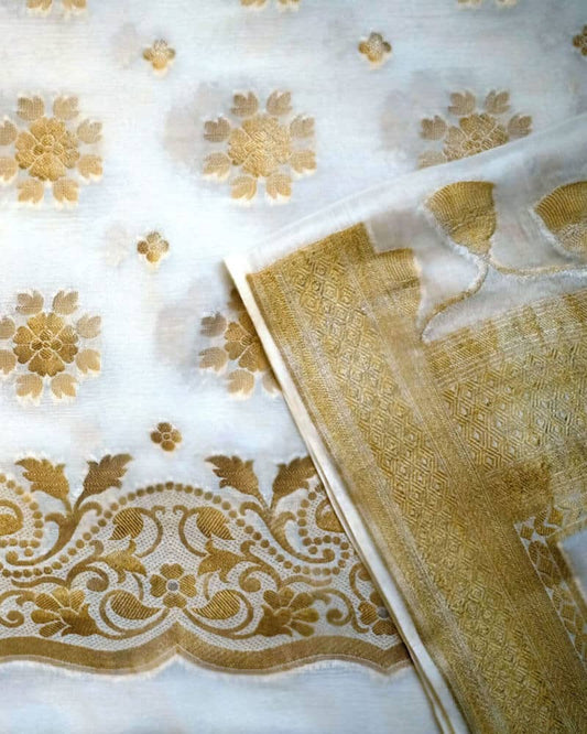 Handloom Chiffon White Dupatta - DRC281