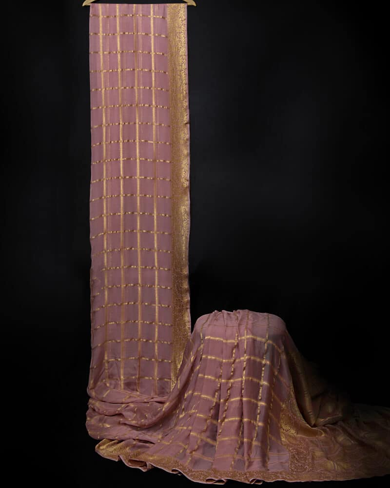 Pink Saree with Golden Blouse