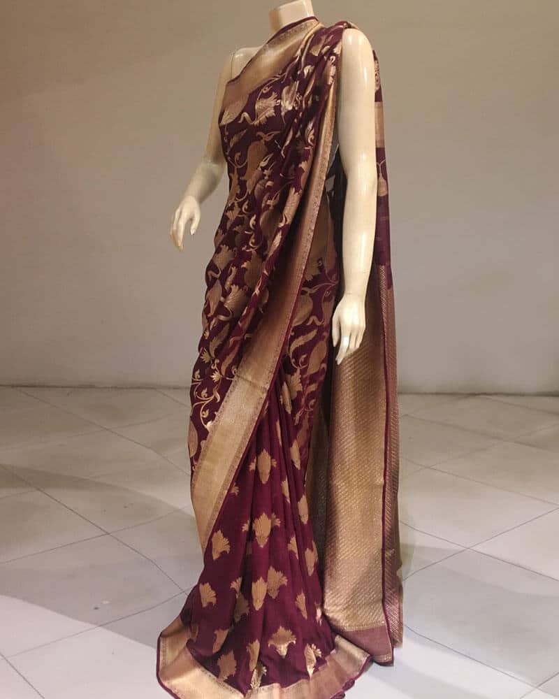Cherry Red Chiffon Saree