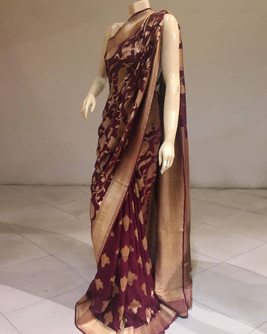Cherry Red Chiffon Saree