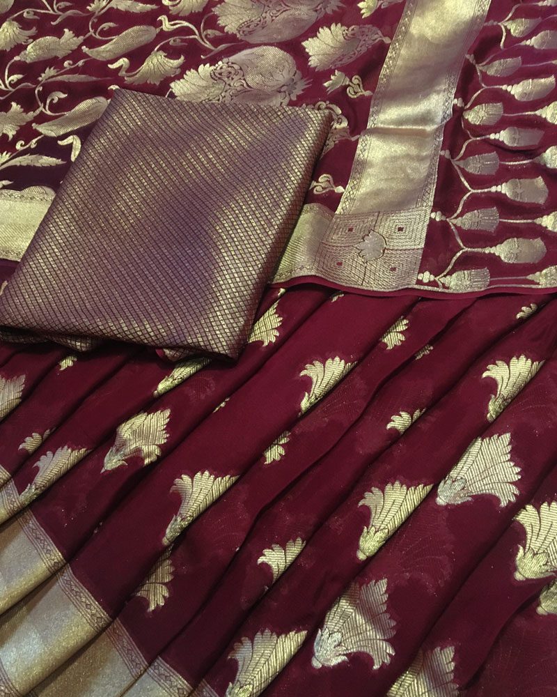 Cherry Red Chiffon Saree