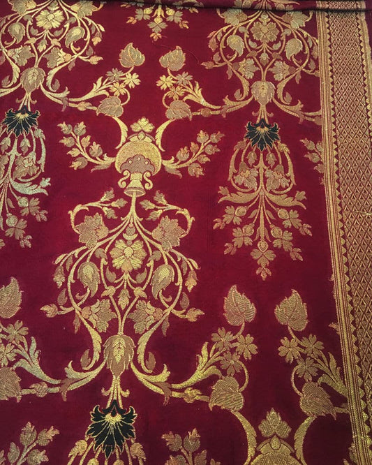 Pure katan Atlas Jamawar Fabric - SKG2184