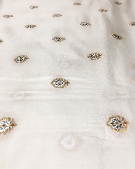 White Katan Fabric with Mena Boteh Motifs - KK343