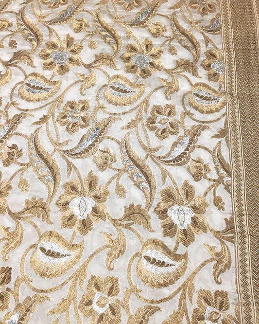 Pure Chiffon Jamawar Fabric with Mughal Motifs - RC2120