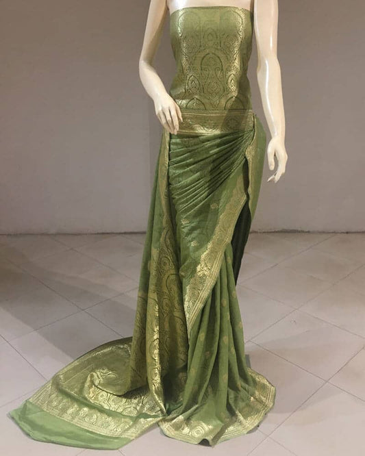 Green Saree with Golden Border