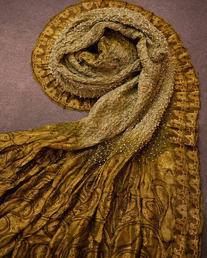 Handloom katan Silk Bandhani Green Dupatta - DKK259B-2