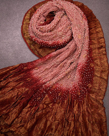 Handloom katan Silk Bandhani Red Dupatta - DKK259B-1