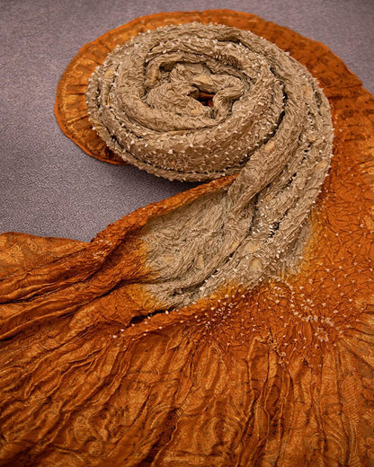 Handloom katan Silk Bandhani Orange Dupatta - DKK259B-3