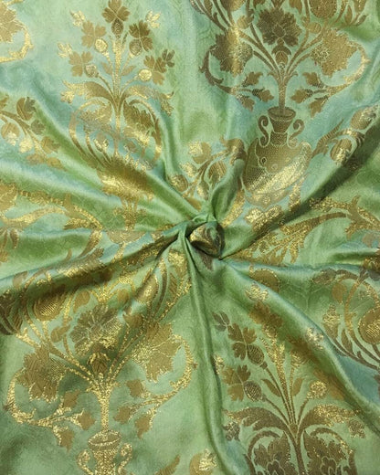 Green Atlas Fabric with Mughal Jaal-SKK2184lF