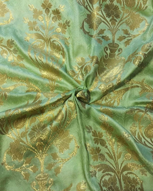 Green Atlas Fabric with Mughal Jaal-SKK2184lF