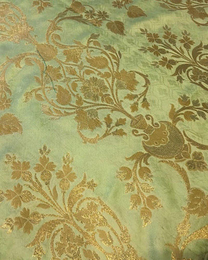 Green Atlas Fabric with Mughal Jaal-SKK2184lF