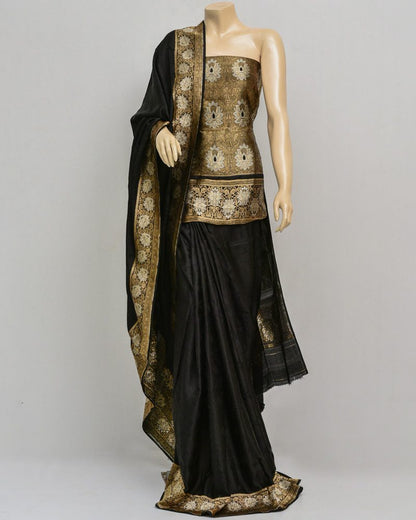 Satin Black Silk Saree - SBG1032