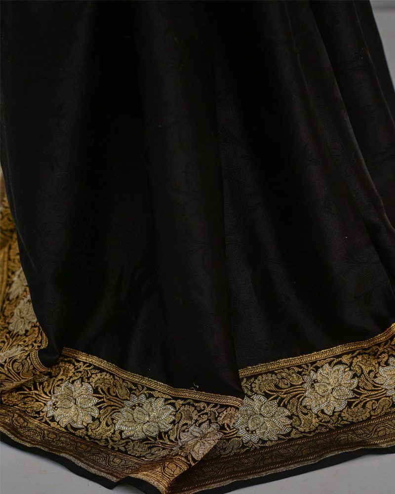 Satin Black Silk Saree - SBG1032