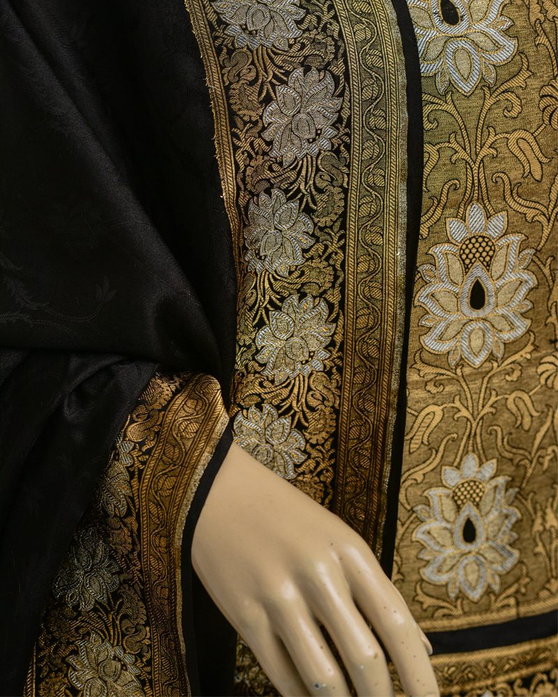 Satin Black Silk Saree - SBG1032