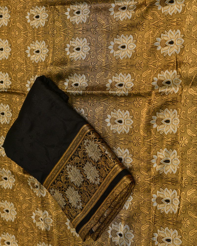 Satin Black Silk Saree - SBG1032