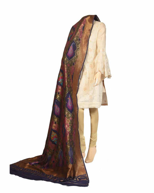 Pure katan Dupatta with Motifs in 7 Shades - DKG246