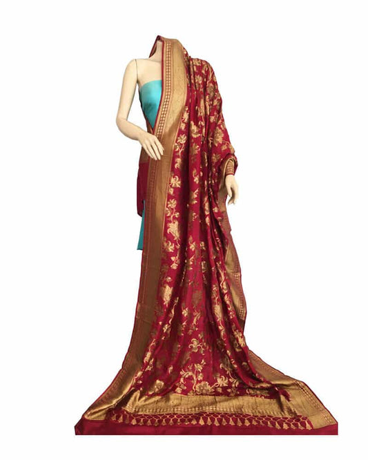Pure katan Silk Dupatta with Kundan Style Border - DKG275