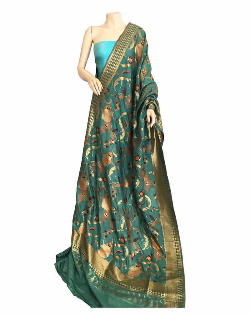 katan Silk Dupatta with Pachrangi Mughal Jaal - DKG276