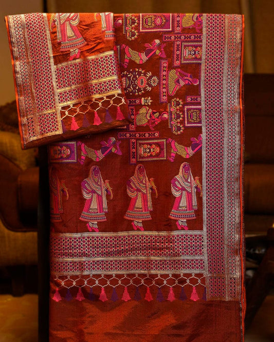 katan Dupatta weaved with Multi Meenkari- DKG288