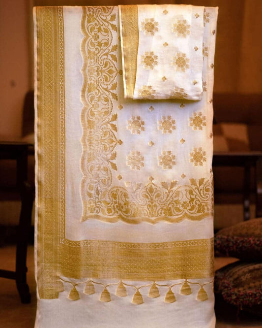 Handloom Chiffon White Dupatta - DRC281