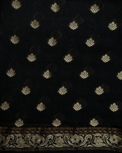 Black Floral Chiffon Saree