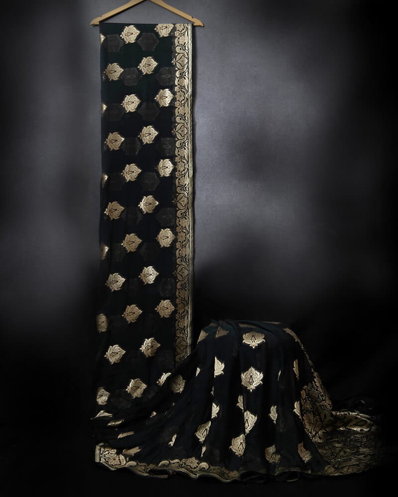 Black Floral Chiffon Saree