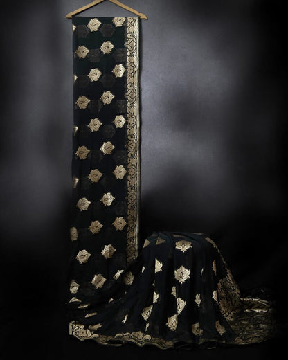 Black Floral Chiffon Saree