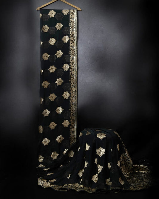 Black Floral Chiffon Saree