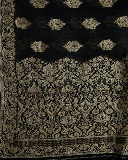 Black Floral Chiffon Saree