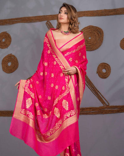 Pink Wedding Saree with Golden Border