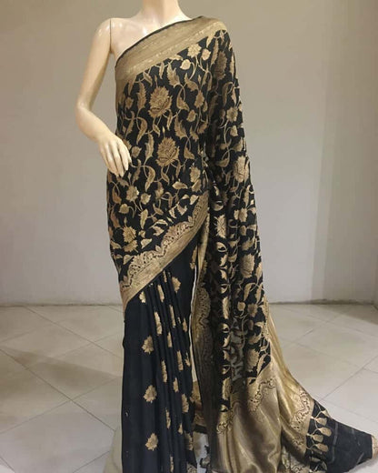 Black Woven Chiffon Saree