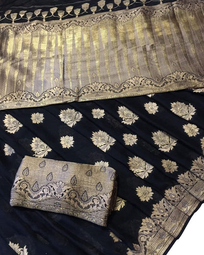 Black Woven Chiffon Saree